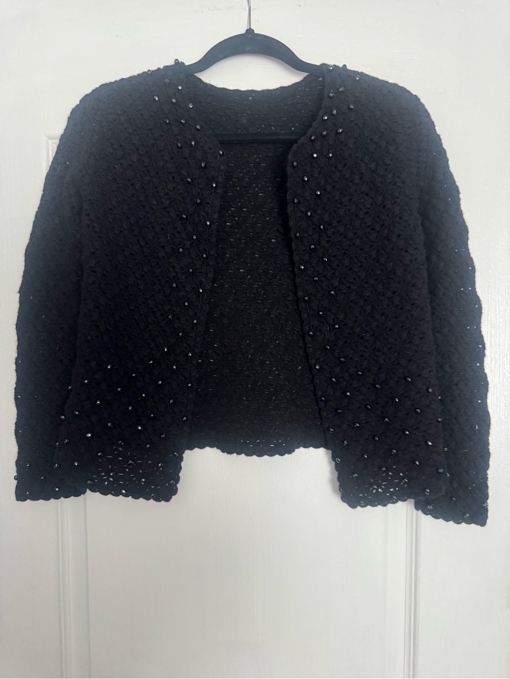 Vintage Black Beaded Open-Front Women's Sweater